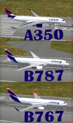Static LATAM  A350, Boeing 787 and  Boeing 767 scenery design objects